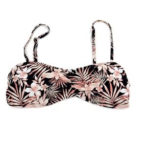 Mynah Tropical Shirred Bandeau Bikini Top Black Pink Floral XXL New With Tags